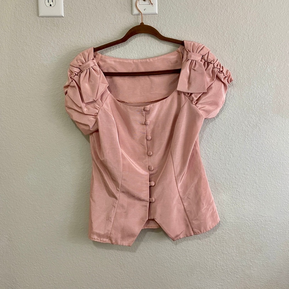 JCPenney Alfred Angelo Blouse Women S Pink Good Vintage Bow Peplum Puff Sleeve